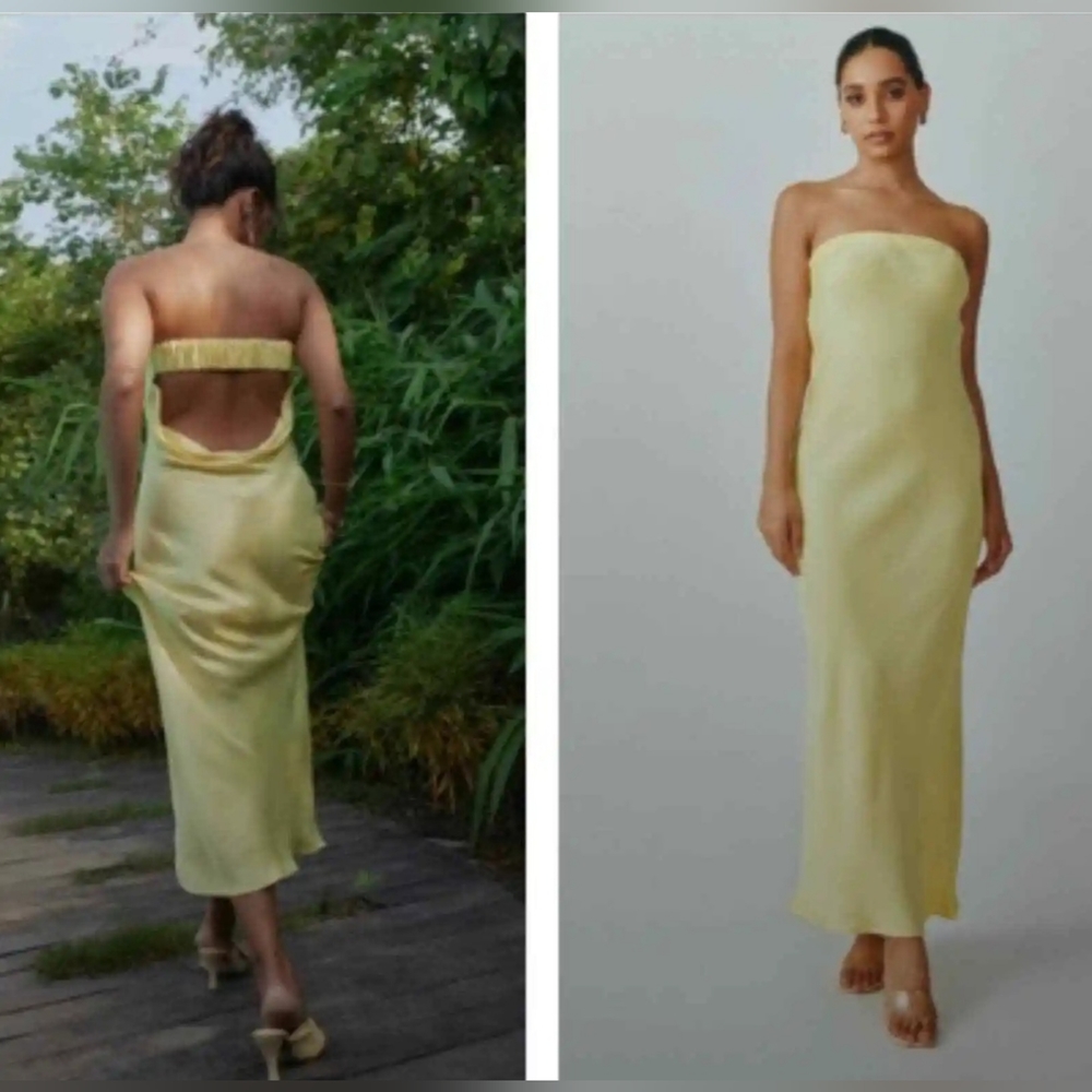 Summer Away X Free People Gowm Matera Strapless In Yellow Satin
